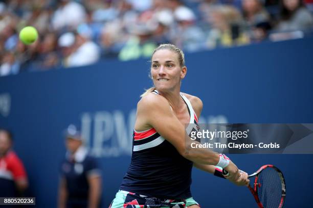 Open Tennis Tournament - DAY THREE. Timea Babos of Hungary in action during her match against Maria Sharapova of Russia during the Women"u2019s...