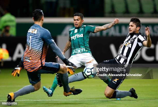 Gatito Fernandez of Botafogo, Dudu of Palmeiras and Rodrigo Pimpao of Botafogo in action during the match for the Brasileirao Series A 2017 at...
