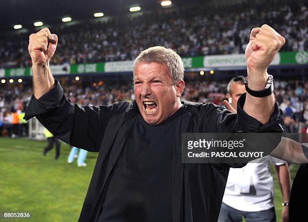 Montpellier's coach Rolland Courbis reacts at the end of the French L2 football match Montpellier vs Strasbourg, on May 29, 2009 at the la Mosson...