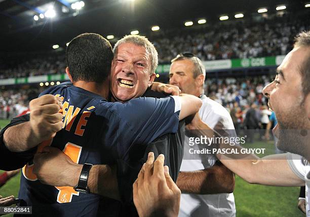 Montpellier's coach Rolland Courbis reacts at the end of the French L2 football match Montpellier vs. Strasbourg, on May 29, 2009 at the la Mosson...