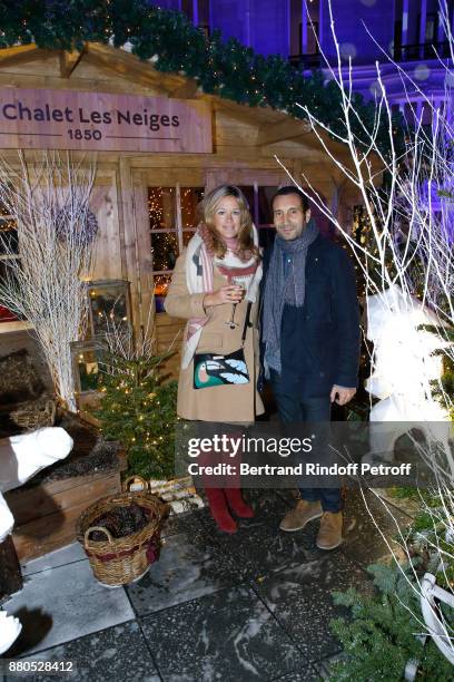 Caroline Faindt and Zinedine Soualem attend the Inauguration of the "Chalet Les Neiges 1850" on the terrace of the Hotel "Barriere Le Fouquet's...