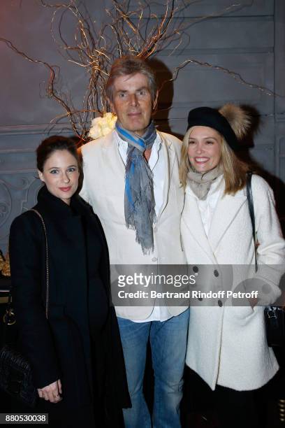 Of Hotel Barriere Dominique Desseigne standing between Melanie Bernier and Lilou Fogli attend the Inauguration of the "Chalet Les Neiges 1850" on the...