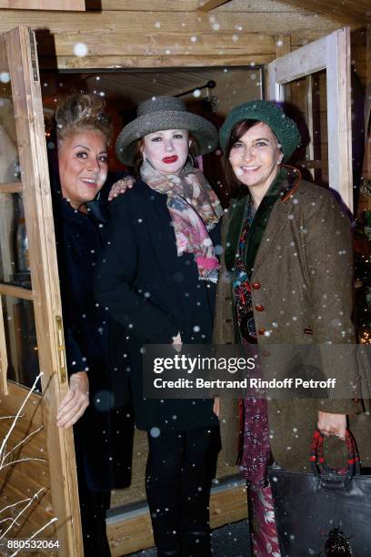 Marianne James, Catherine Jacob and Nathalie Garcon attend the Inauguration of the "Chalet Les Neiges 1850" on the terrace of the Hotel "Barriere Le...