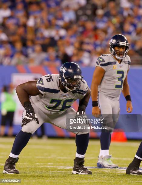 Germain Ifedi of the Seattle Seahawks in action against the New York Giants on October 22, 2017 at MetLife Stadium in East Rutherford, New Jersey....