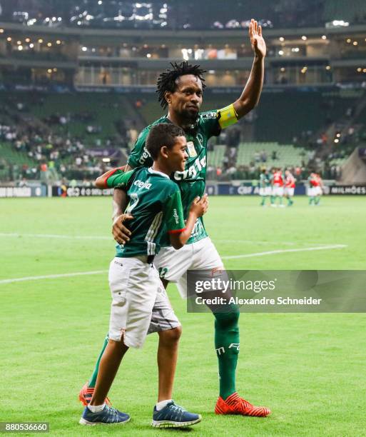 Ze Roberto of Palmeiras bids farewell after the match against Botafogo for the Brasileirao Series A 2017 at Allianz Parque Stadium on November 27,...