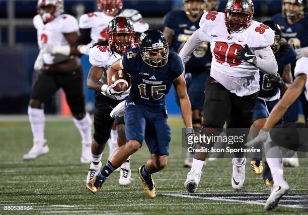 Florida International University wide receiver Austin Maloney plays during an NCAA football game between the Western Kentucky University Hilltoppers...