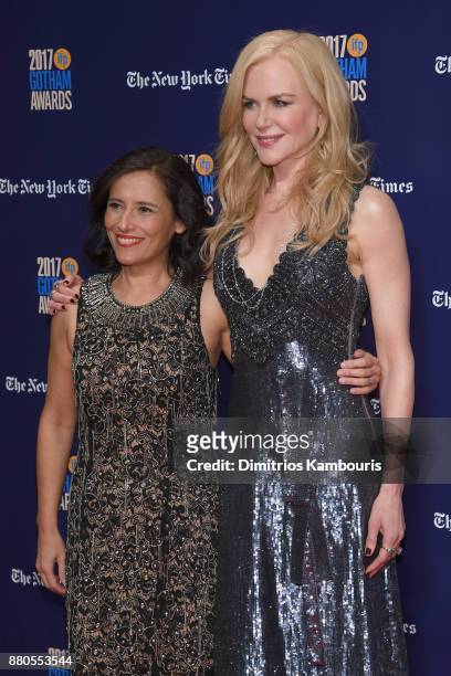 Executive director of IFP Joana Vincente and Actor Nicole Kidman attends IFP's 27th Annual Gotham Independent Film Awards on November 27, 2017 in New...