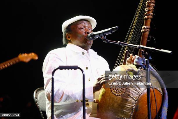 Guinean Singer Mory Kante performs on stage after being awarded with the Great Prize of World Music during les Grands Prix De La Sacem 2017 Ceremony...