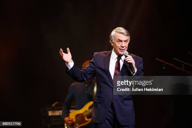 Italian Singer Salvatore Adamo performs on stage after being awarded with the Sacem's Special Prize during les Grands Prix De La Sacem 2017 Ceremony...