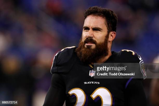 Free Safety Eric Weddle of the Baltimore Ravens walks off the field during warms up prior to the game against the Houston Texans at M&T Bank Stadium...