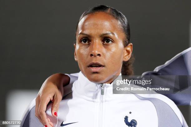 Marie Laure Delie of France looks on before a Women's International Friendly match between France and Sweden at Stade Chaban-Delmas on November 27,...