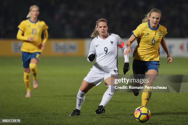 Eugenie Le Sommer of France in action during a Women's International Friendly match between France and Sweden at Stade Chaban-Delmas on November 27,...