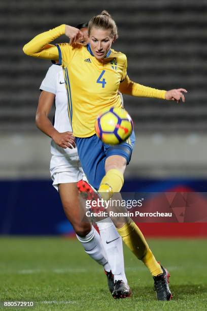 Emma Berglund of Sweden n action during a Women's International Friendly match between France and Sweden at Stade Chaban-Delmas on November 27, 2017...