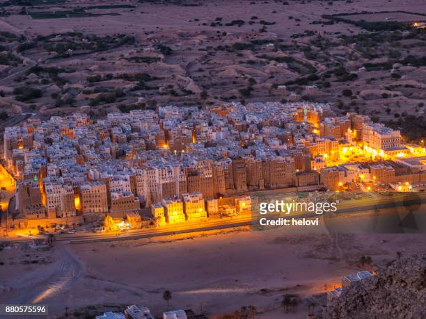 city of shibam at night - shibam stock pictures, royalty-free photos & images