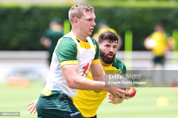 Michael Morgan in action during the Australian Kangaroos Rugby League World Cup training session at Langlands Park on November 28, 2017 in Brisbane,...