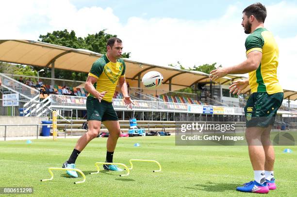 Cameron Smith in action during the Australian Kangaroos Rugby League World Cup training session at Langlands Park on November 28, 2017 in Brisbane,...