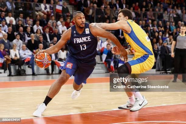Boris Diaw of France is going to the basket against Andrija Stipanovic of Bosnia and Herzegovina during the FIBA World Cup 2019 European Qualifiers...