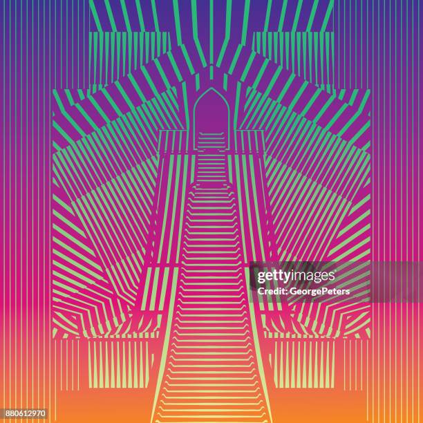 colorful pop art half tone pattern background - office perspective stock illustrations