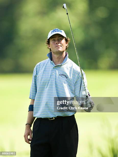 Kyle Reifers looks around while waiting to hit his approach shot on the sixth hole during the second round of the Rex Hospital Open Nationwide Tour...