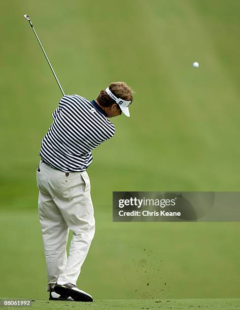 Chad Ginn watches his approach shot on the eighth hole during the second round of the Rex Hospital Open Nationwide Tour golf tournament at the TPC...