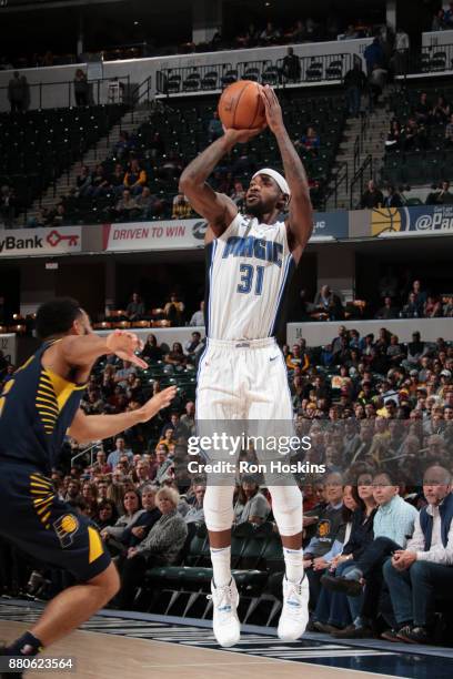 Terrence Ross of the Orlando Magic shoots the ball during the game against the Indiana Pacers on November 27, 2017 at Bankers Life Fieldhouse in...