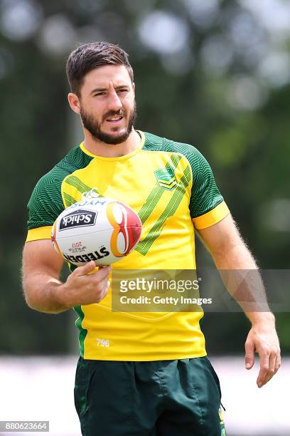 Ben Hunt is seen during the Australian Kangaroos Rugby League World Cup training session at Langlands Park on November 28, 2017 in Brisbane,...