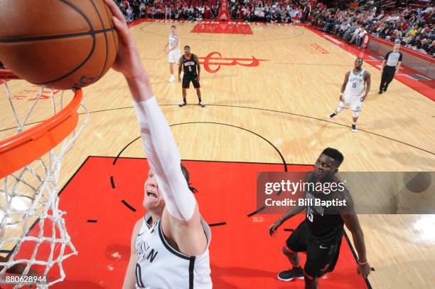 Timofey Mozgov of the Brooklyn Nets shoots the ball against the Houston Rockets on November 27, 2017 at the Toyota Center in Houston, Texas. NOTE TO...