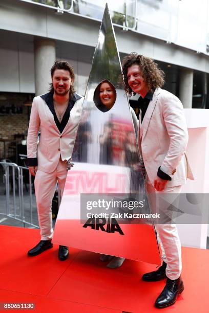 Adam Hyde and Reuben Styles of Peking Duck arrive for the 31st Annual ARIA Awards 2017 at The Star on November 28, 2017 in Sydney, Australia.