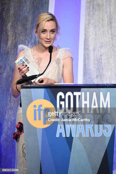 Saoirse Ronan speaks onstage the 2017 IFP Gotham Awards at Cipriani Wall Street on November 27, 2017 in New York City.