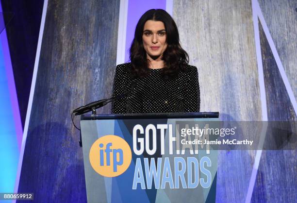Rachel Weisz speaks onstage the 2017 IFP Gotham Awards at Cipriani Wall Street on November 27, 2017 in New York City.