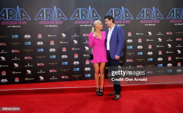 Sophie Monk and Stu Laundy arrives for the 31st Annual ARIA Awards 2017 at The Star on November 28, 2017 in Sydney, Australia.