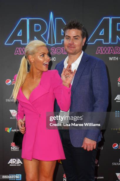 Sophie Monk and Stu Laundy arrive for the 31st Annual ARIA Awards 2017 at The Star on November 28, 2017 in Sydney, Australia.