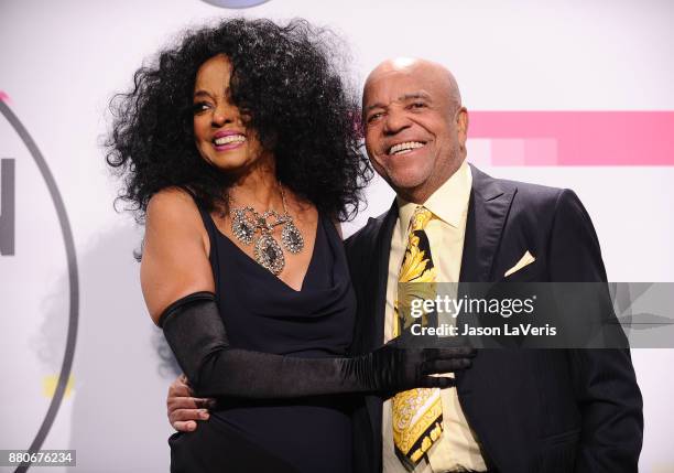 Singer Diana Ross and Berry Gordy pose in the press room at the 2017 American Music Awards at Microsoft Theater on November 19, 2017 in Los Angeles,...