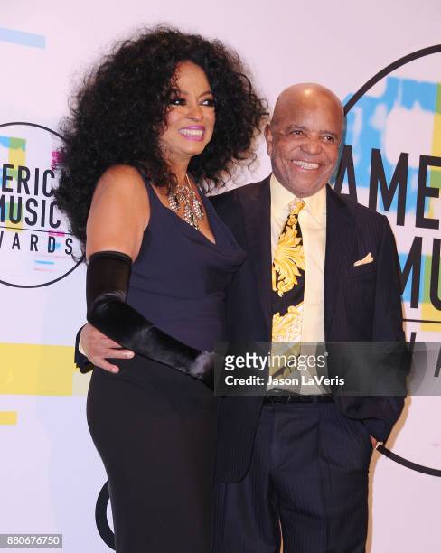 Singer Diana Ross and Berry Gordy pose in the press room at the 2017 American Music Awards at Microsoft Theater on November 19, 2017 in Los Angeles,...