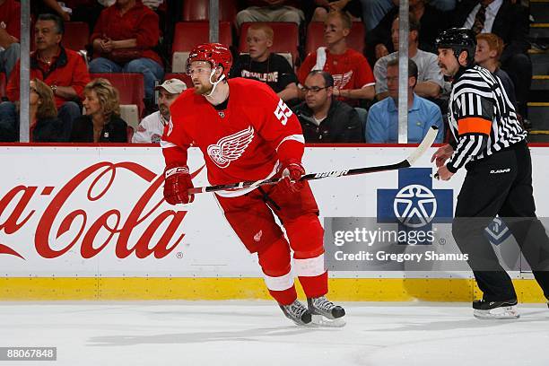 Niklas Kronwall of the Detroit Red Wings skates against the Chicago Blackhawks during Game Five of the Western Conference Championship Round of the...