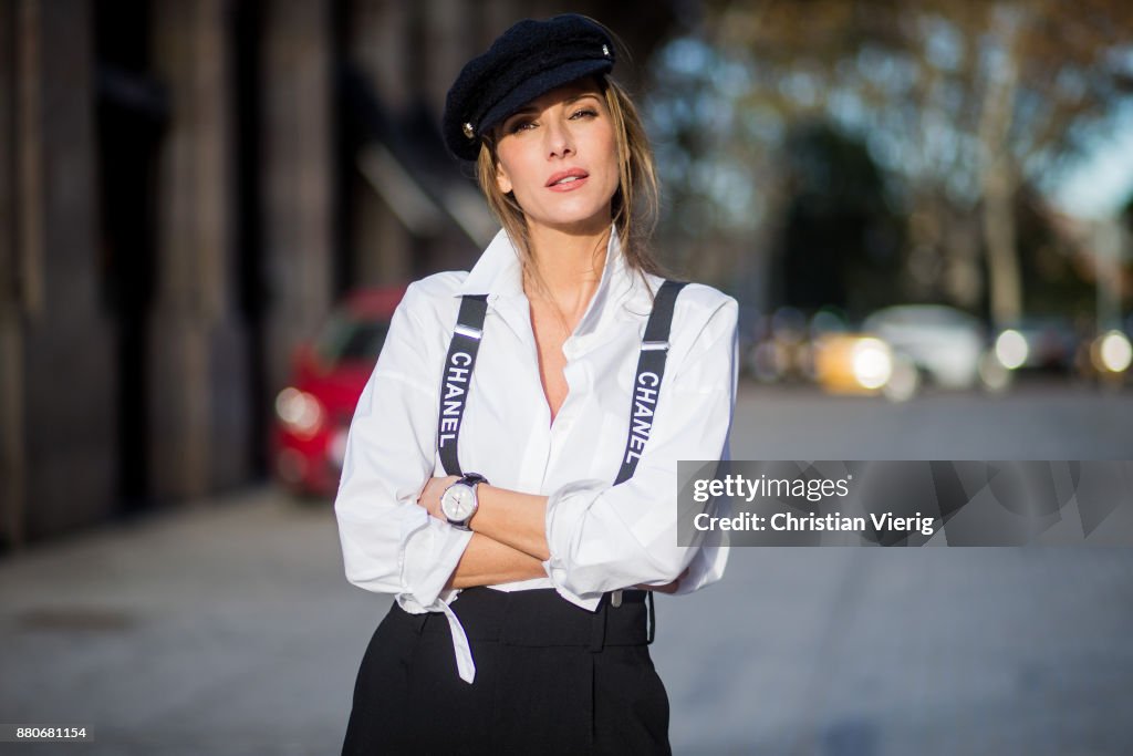 Alexandra Lapp wearing black and white vintage Chanel suspenders with  Nachrichtenfoto - Getty Images