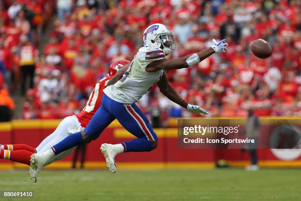 The ball is just out of the reach of Buffalo Bills wide receiver Zay Jones in the quarter of a week 12 NFL game between the Buffalo Bills and Kansas...