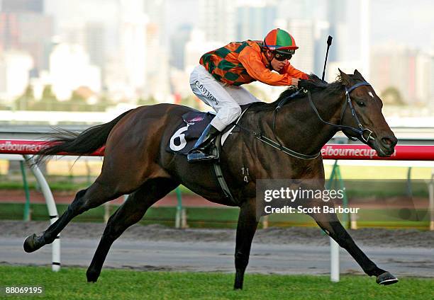 Chris Symons riding Gran Sasso wins race 7 the All Victorian Sprint Series Heat 3 during the David Bourke Provincial Plate Day meeting at Flemington...