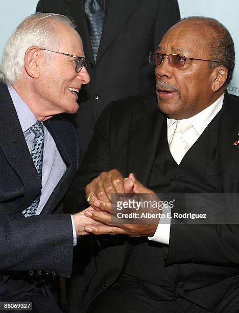 Songwriter Alan Bergman and composer Quincy Jones attend AMPAS' tribute to Alan and Marilyn Bergman on May 29, 2009 in Beverly Hills, California.