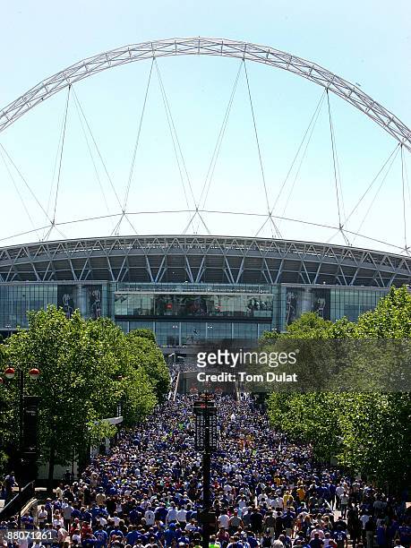 General view of Wembley Stadium as crowds arrive for the FA Cup sponsored by E.ON Final match between Chelsea and Everton at Wembley Stadium on May...