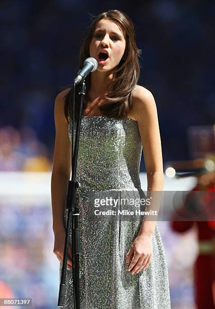 Faryl Smith sings during the FA Cup sponsored by E.ON Final match between Chelsea and Everton at Wembley Stadium on May 30, 2009 in London, England.