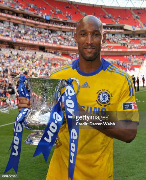 Nicolas Anelka of Chelsea holds the trophy after the FA Cup sponsored by E.ON Final match between Chelsea and Everton at Wembley Stadium on May 30,...