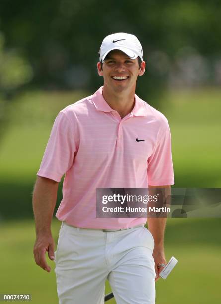 Paul Casey of England walks onto the 18th green during the third round of the Crowne Plaza Invitational at Colonial Country Club on May 30, 2009 in...