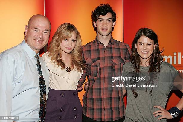 Actors Larry Miller, Meaghan Jette Martin, Ethan Peck and Lindsey Shaw from the television show "10 Things I Hate About You" attend the 2009 Disney &...