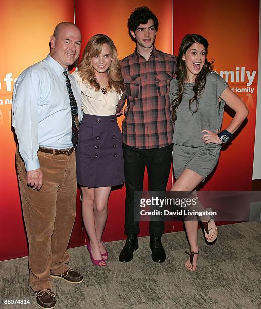 Actors Larry Miller, Meaghan Jette Martin, Ethan Peck and Lindsey Shaw from the television show "10 Things I Hate About You" attend the 2009 Disney &...