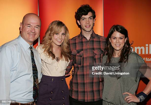 Actors Larry Miller, Meaghan Jette Martin, Ethan Peck and Lindsey Shaw from the television show "10 Things I Hate About You" attend the 2009 Disney &...