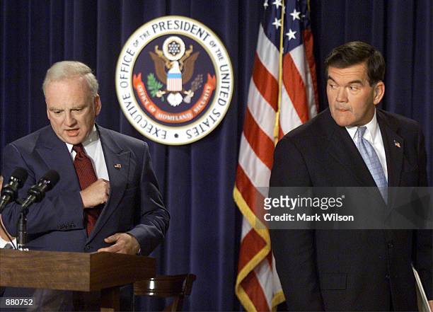 Director of Homeland Security Tom Ridge introduces Richard Clarke as a new member of U.S. President George W. Bush's counterterrorism team at the...