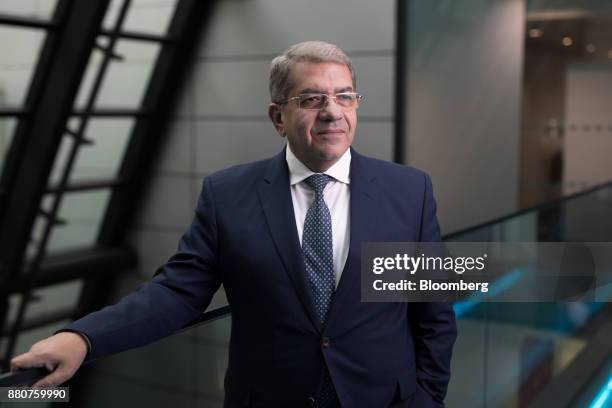 Amr El-Garhy, Egypt's finance minister, poses for a photograph following a Bloomberg Television interview in London, U.K., on Friday, Nov. 24, 2017....