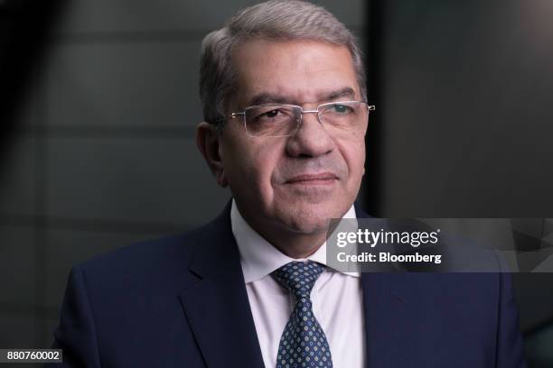 Amr El-Garhy, Egypt's finance minister, poses for a photograph following a Bloomberg Television interview in London, U.K., on Friday, Nov. 24, 2017....