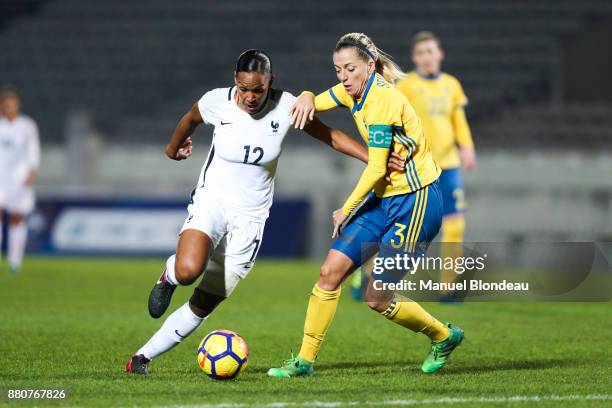 Marie Laure Delie of France and Linda Sembrant of Sweden during the Women's friendly international match between France and Sweden the at Stade...